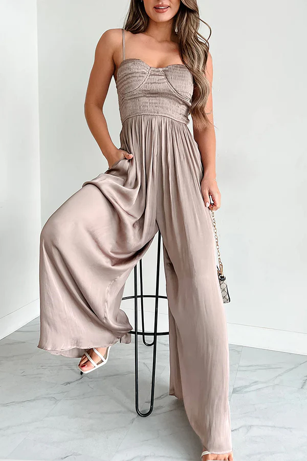 Graceful Finesse Pleated Paneled Suspender Buttoned Jumpsuit